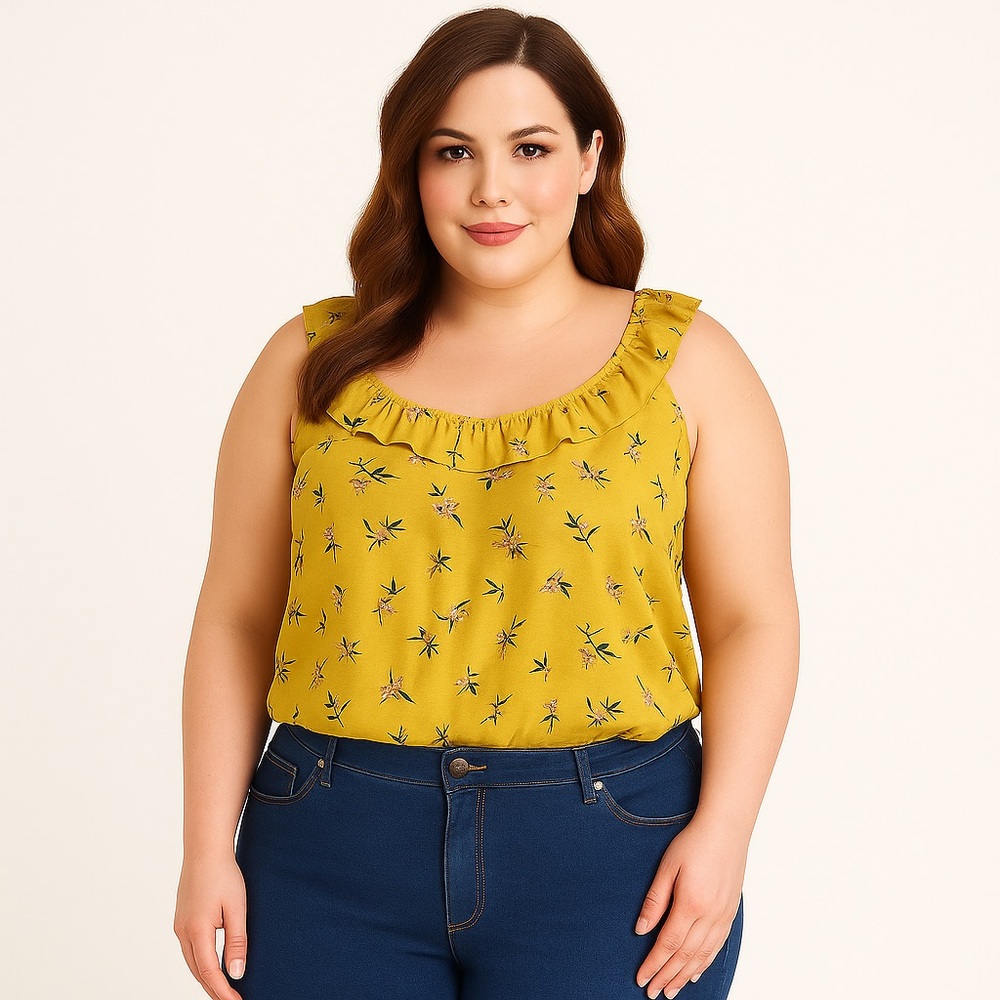 2/40$  REITMANS tank top yellow floral responsible woven sleeveless feminine XXL